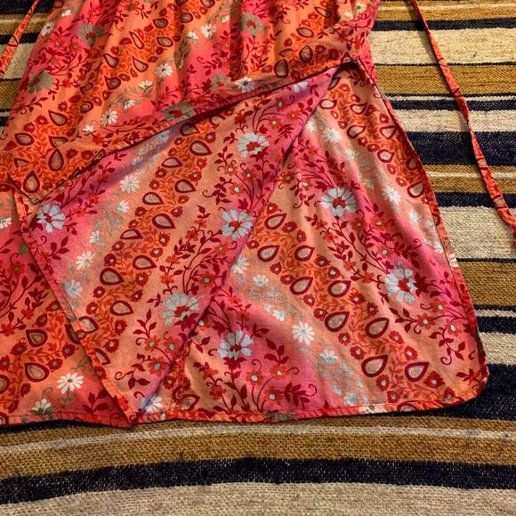 No Boundaries Maxi Dress Orange Y2K 90s Flowy Floral Spaghetti Strap Beach Cover - Picture 4 of 7